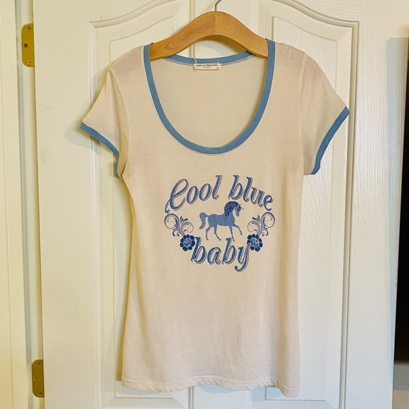EUC Spell & the Gypsy Collective White Cool Blue Baby Tee - Picture 9 of 16